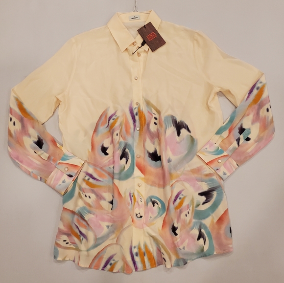 NWT$1,150 ETRO Silk Butterfly Wings Abstract Oversized Crepe Shirt Blouse 46, L - Picture 11 of 16